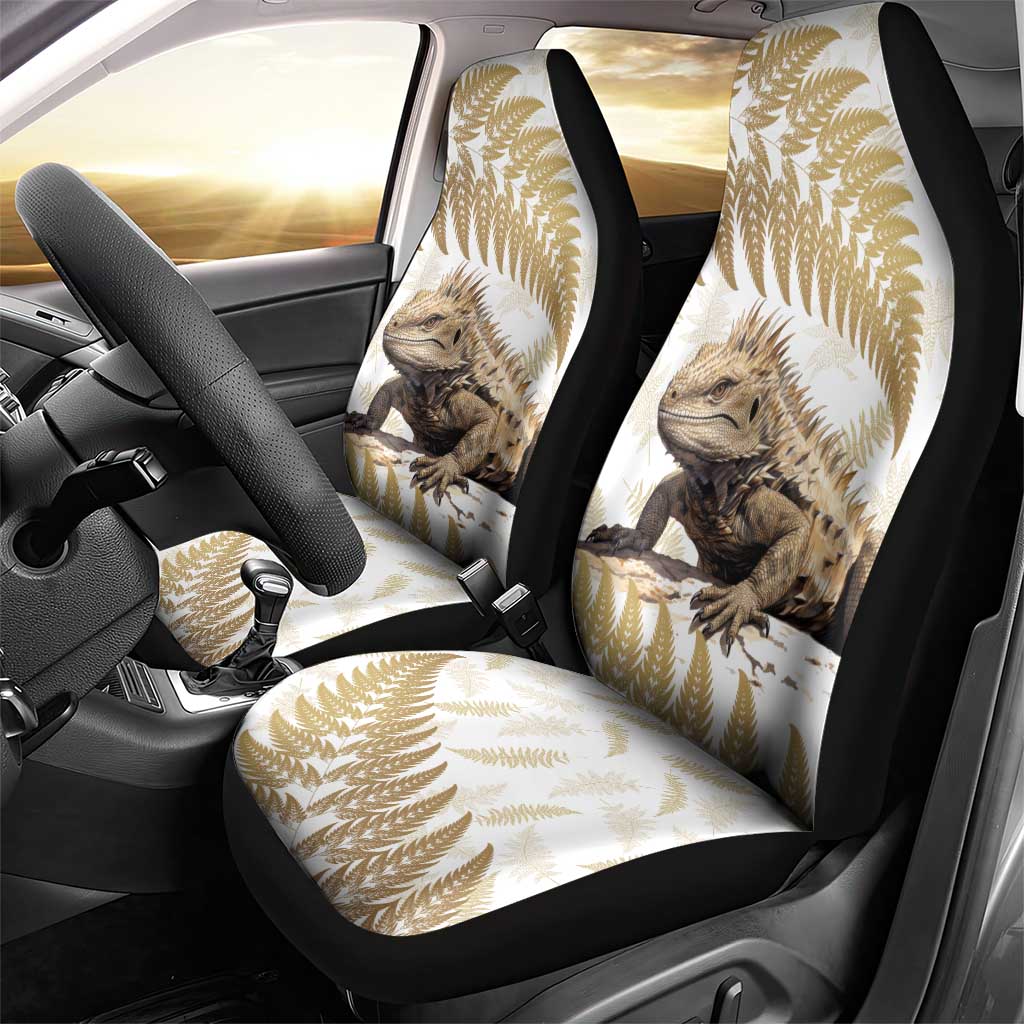 Gold New Zealand Tuatara Car Seat Cover Aotearoa Sphenodon Punctatus Silver Fern LT14 - Polynesian Pride