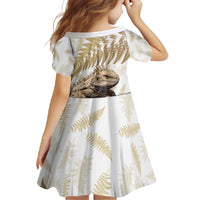 Gold New Zealand Tuatara Family Matching Off Shoulder Maxi Dress and Hawaiian Shirt Aotearoa Sphenodon Punctatus Silver Fern LT14 - Polynesian Pride