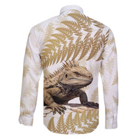 Gold New Zealand Tuatara Family Matching Puletasi and Hawaiian Shirt Aotearoa Sphenodon Punctatus Silver Fern LT14 - Polynesian Pride