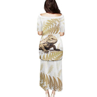 Gold New Zealand Tuatara Family Matching Puletasi and Hawaiian Shirt Aotearoa Sphenodon Punctatus Silver Fern LT14 - Polynesian Pride