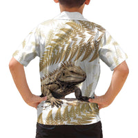 Gold New Zealand Tuatara Family Matching Summer Maxi Dress and Hawaiian Shirt Aotearoa Sphenodon Punctatus Silver Fern LT14 - Polynesian Pride