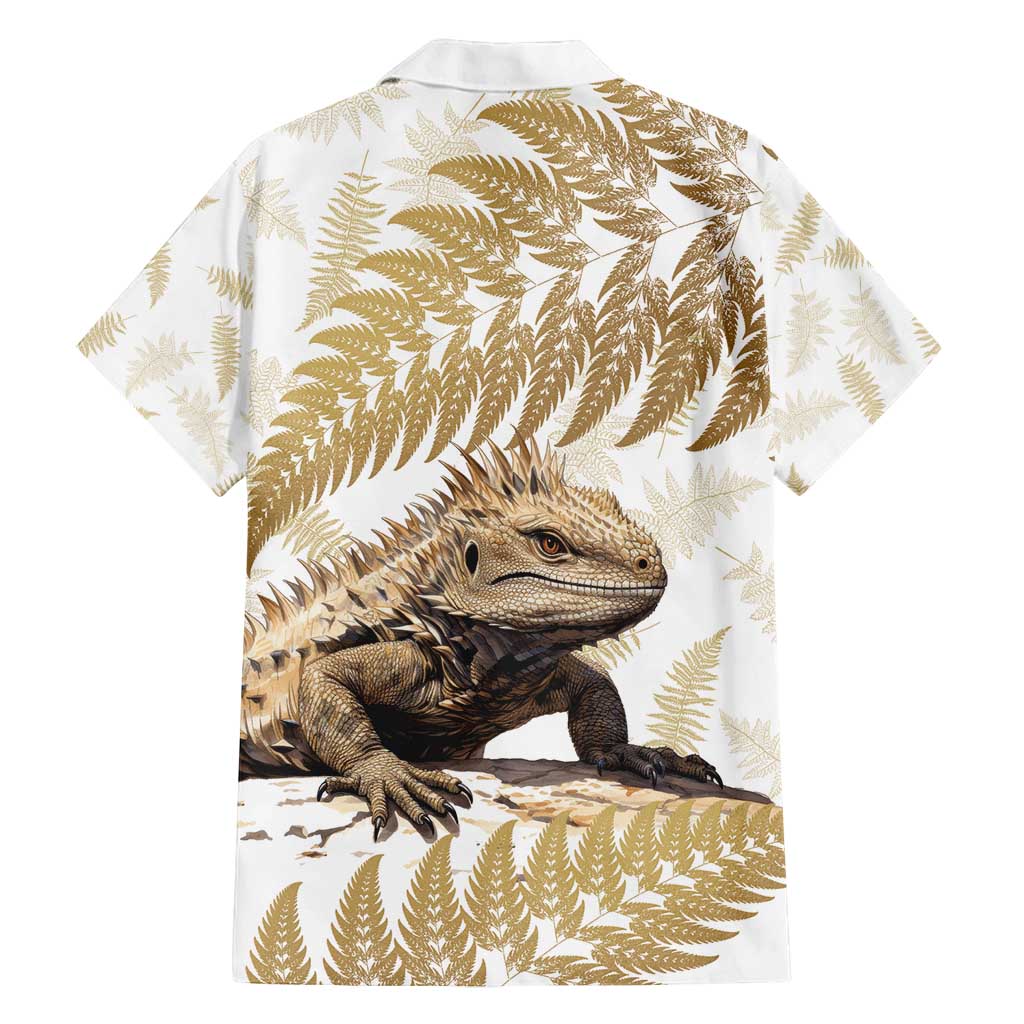 Gold New Zealand Tuatara Family Matching Tank Maxi Dress and Hawaiian Shirt Aotearoa Sphenodon Punctatus Silver Fern LT14 - Polynesian Pride
