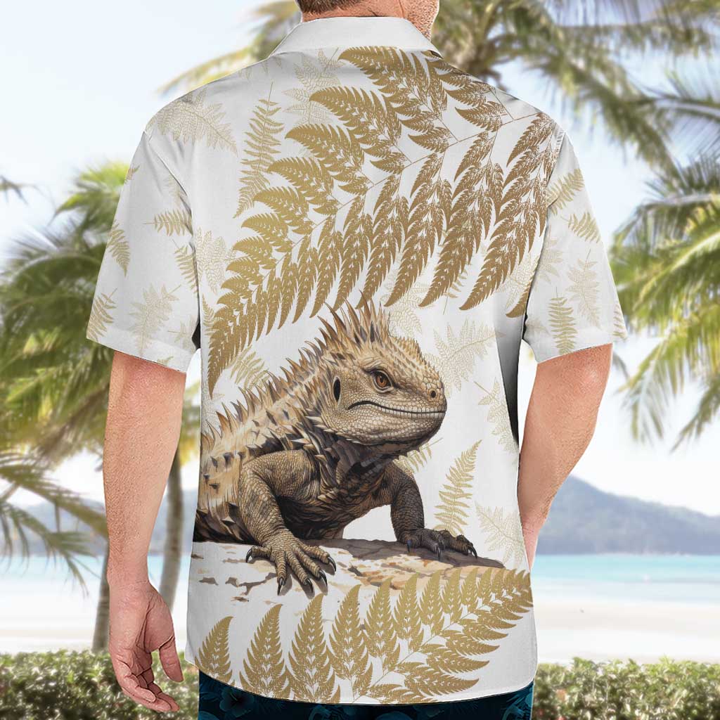 Gold New Zealand Tuatara Hawaiian Shirt Aotearoa Sphenodon Punctatus Silver Fern LT14 - Polynesian Pride