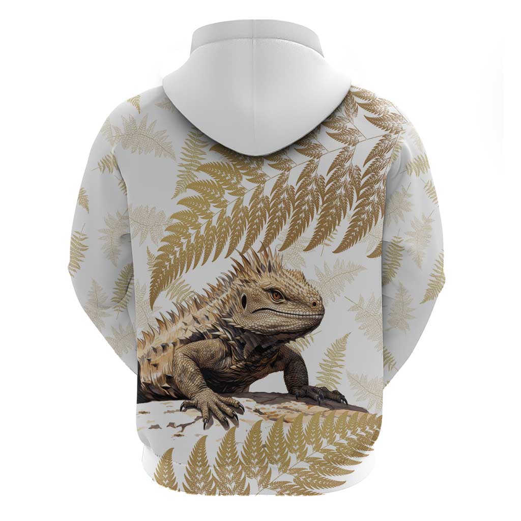 Gold New Zealand Tuatara Hoodie Aotearoa Sphenodon Punctatus Silver Fern LT14 - Polynesian Pride