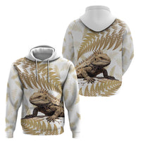 Gold New Zealand Tuatara Hoodie Aotearoa Sphenodon Punctatus Silver Fern LT14 - Polynesian Pride