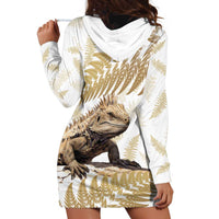 Gold New Zealand Tuatara Hoodie Dress Aotearoa Sphenodon Punctatus Silver Fern LT14 - Polynesian Pride