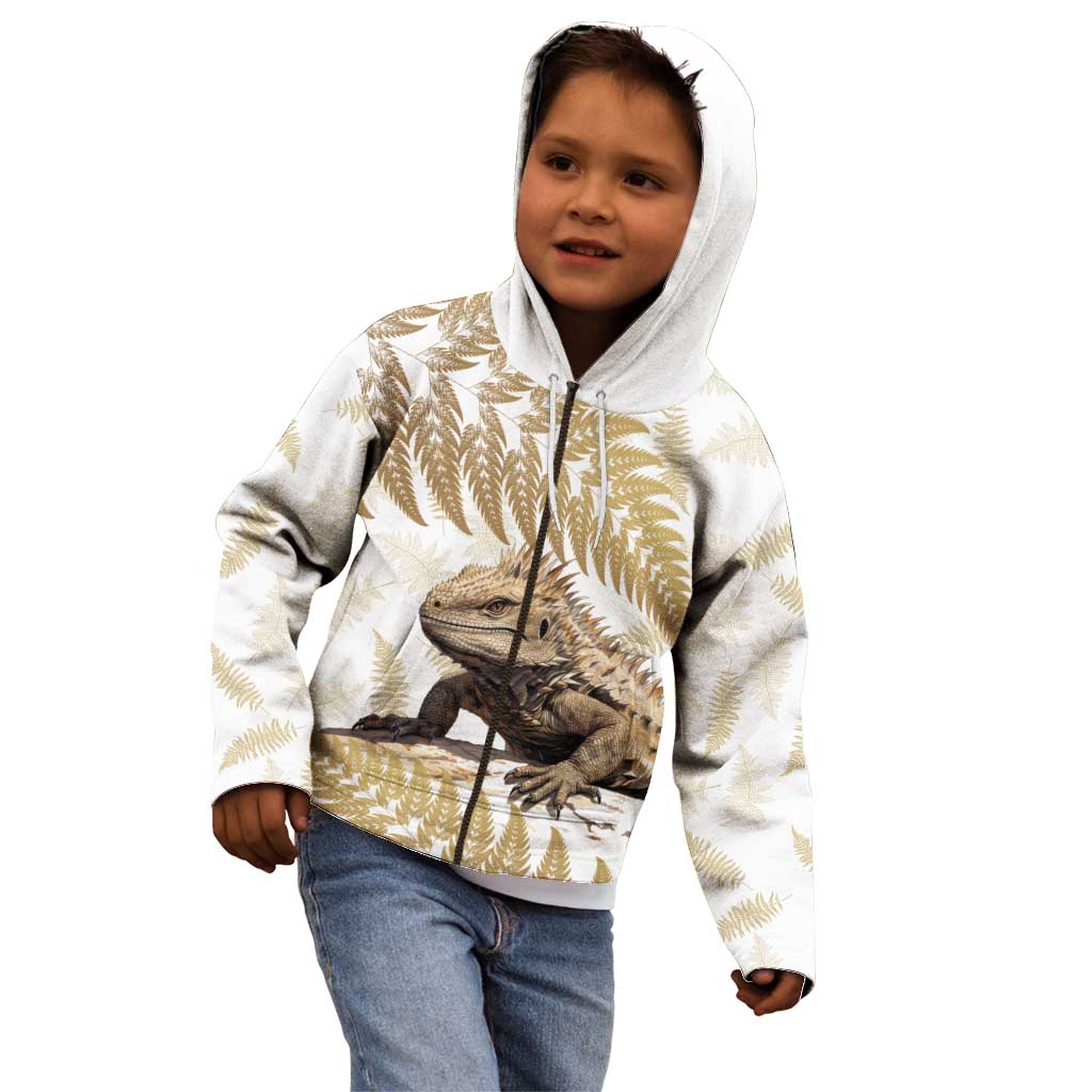 Gold New Zealand Tuatara Kid Hoodie Aotearoa Sphenodon Punctatus Silver Fern LT14 - Polynesian Pride