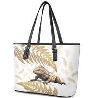 Gold New Zealand Tuatara Leather Tote Bag Aotearoa Sphenodon Punctatus Silver Fern LT14 - Polynesian Pride