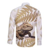 Gold New Zealand Tuatara Long Sleeve Button Shirt Aotearoa Sphenodon Punctatus Silver Fern LT14 - Polynesian Pride