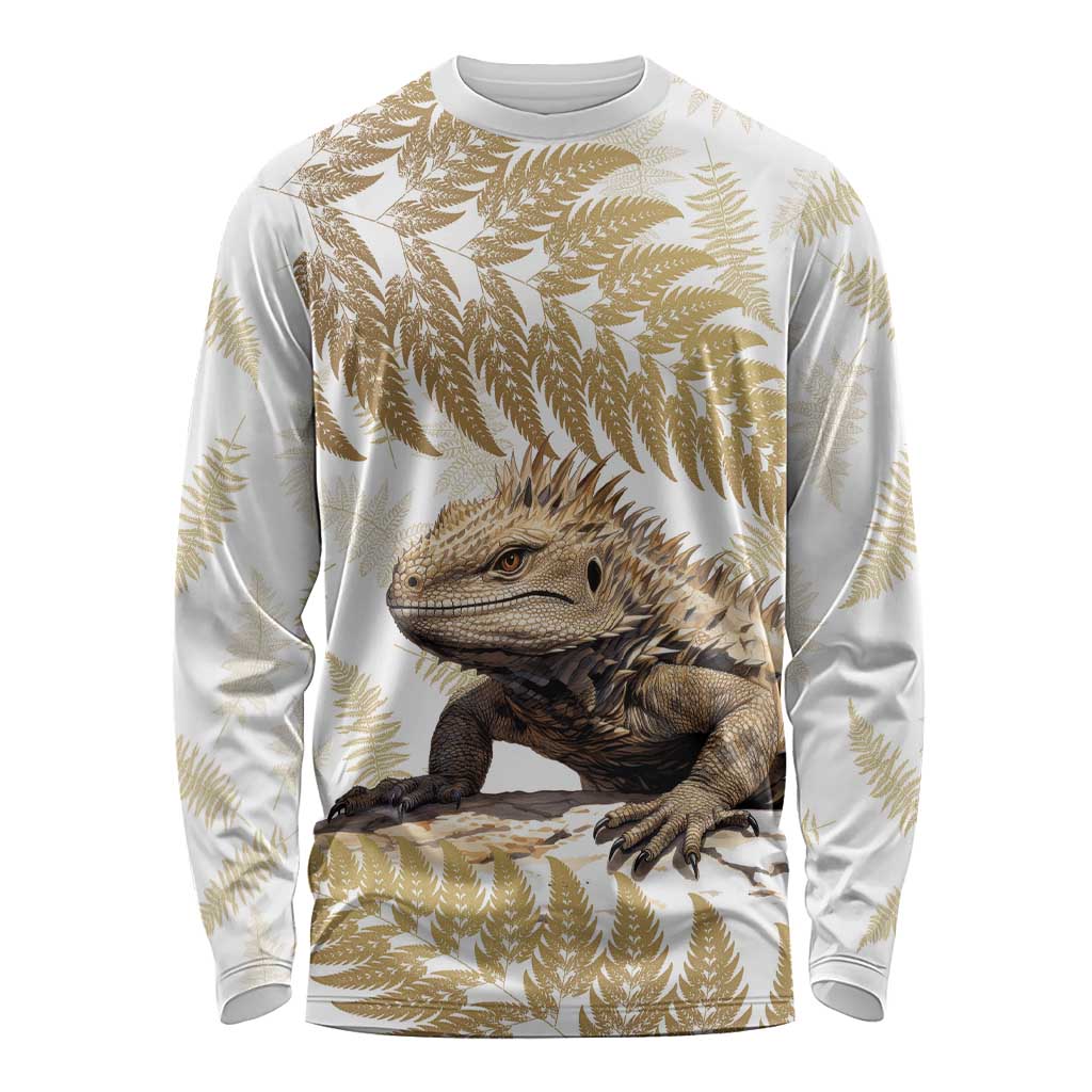 Gold New Zealand Tuatara Long Sleeve Shirt Aotearoa Sphenodon Punctatus Silver Fern LT14 Unisex Gold - Polynesian Pride