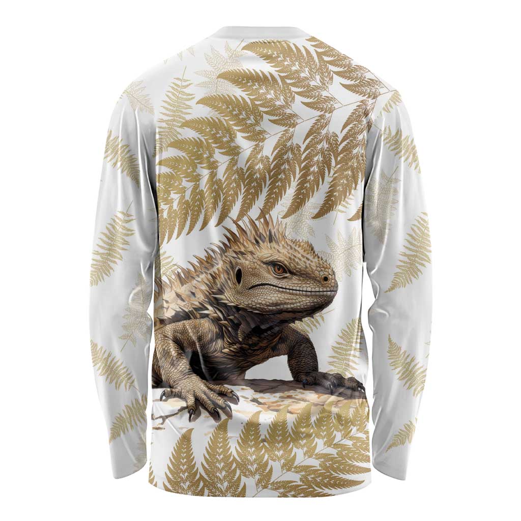 Gold New Zealand Tuatara Long Sleeve Shirt Aotearoa Sphenodon Punctatus Silver Fern LT14 - Polynesian Pride