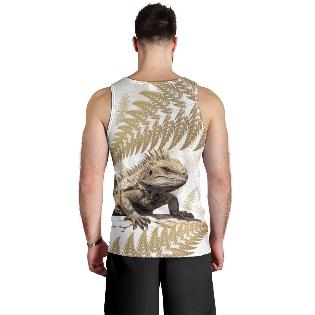Gold New Zealand Tuatara Men Tank Top Aotearoa Sphenodon Punctatus Silver Fern LT14 - Polynesian Pride