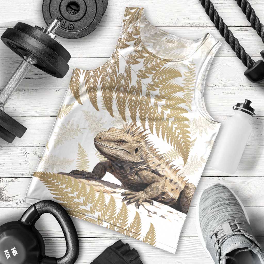 Gold New Zealand Tuatara Men Tank Top Aotearoa Sphenodon Punctatus Silver Fern LT14 - Polynesian Pride