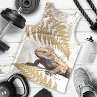 Gold New Zealand Tuatara Men Tank Top Aotearoa Sphenodon Punctatus Silver Fern LT14 - Polynesian Pride