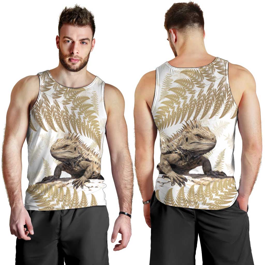 Gold New Zealand Tuatara Men Tank Top Aotearoa Sphenodon Punctatus Silver Fern LT14 - Polynesian Pride