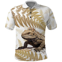 Gold New Zealand Tuatara Polo Shirt Aotearoa Sphenodon Punctatus Silver Fern LT14 Gold - Polynesian Pride