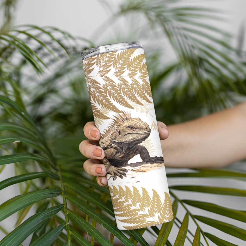 Gold New Zealand Tuatara Skinny Tumbler Aotearoa Sphenodon Punctatus Silver Fern LT14 - Polynesian Pride
