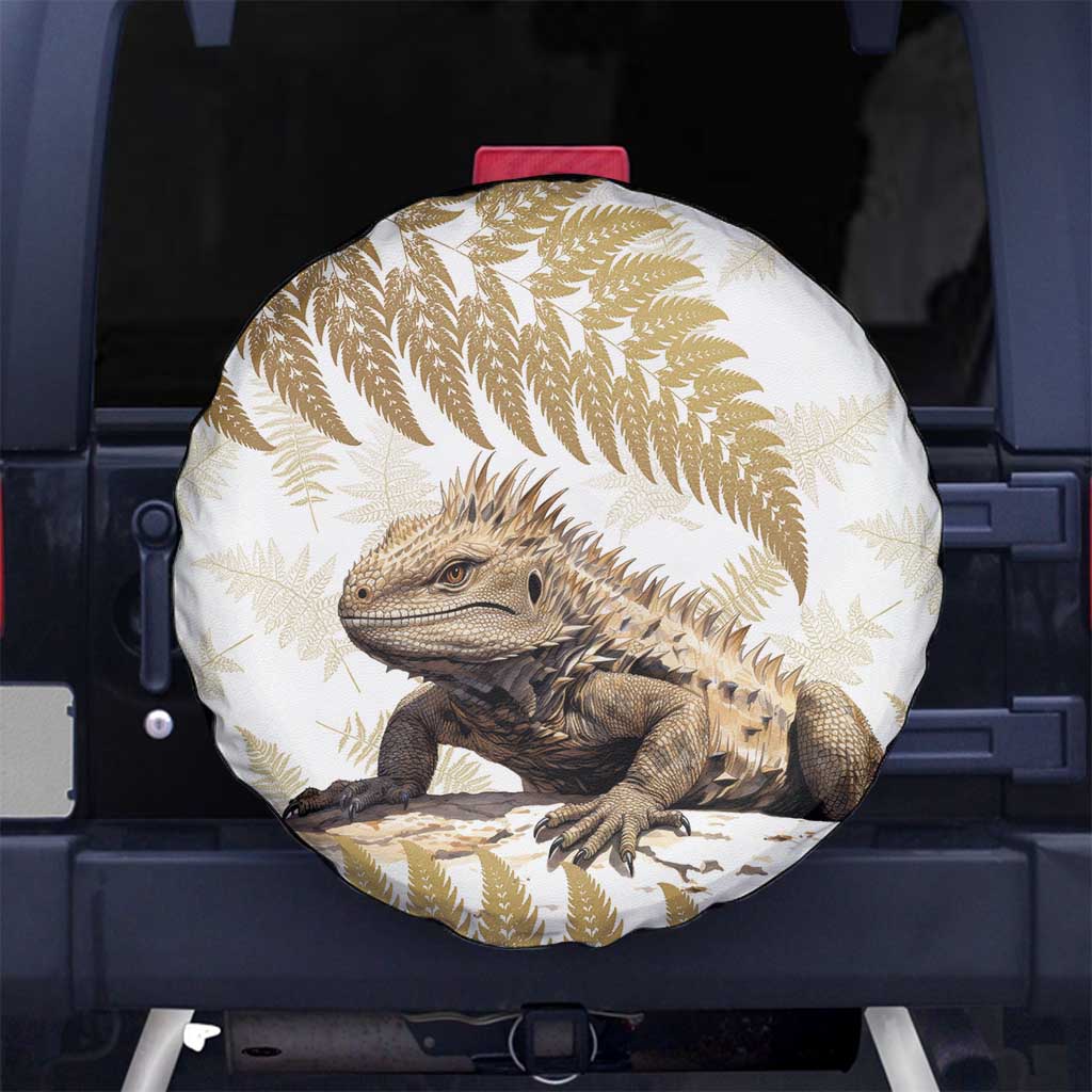 Gold New Zealand Tuatara Spare Tire Cover Aotearoa Sphenodon Punctatus Silver Fern LT14 - Polynesian Pride