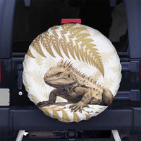 Gold New Zealand Tuatara Spare Tire Cover Aotearoa Sphenodon Punctatus Silver Fern LT14 - Polynesian Pride