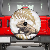 Gold New Zealand Tuatara Spare Tire Cover Aotearoa Sphenodon Punctatus Silver Fern LT14 - Polynesian Pride