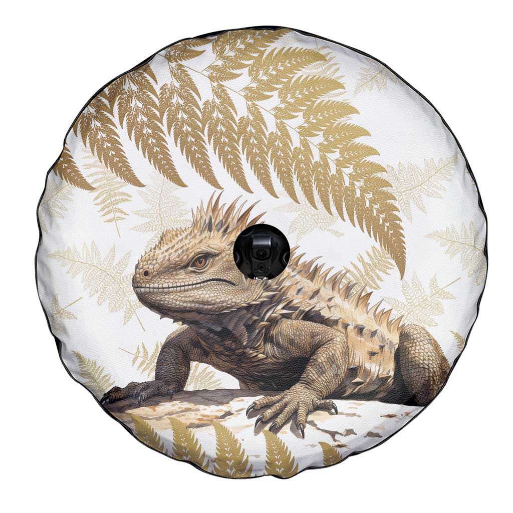 Gold New Zealand Tuatara Spare Tire Cover Aotearoa Sphenodon Punctatus Silver Fern LT14 - Polynesian Pride