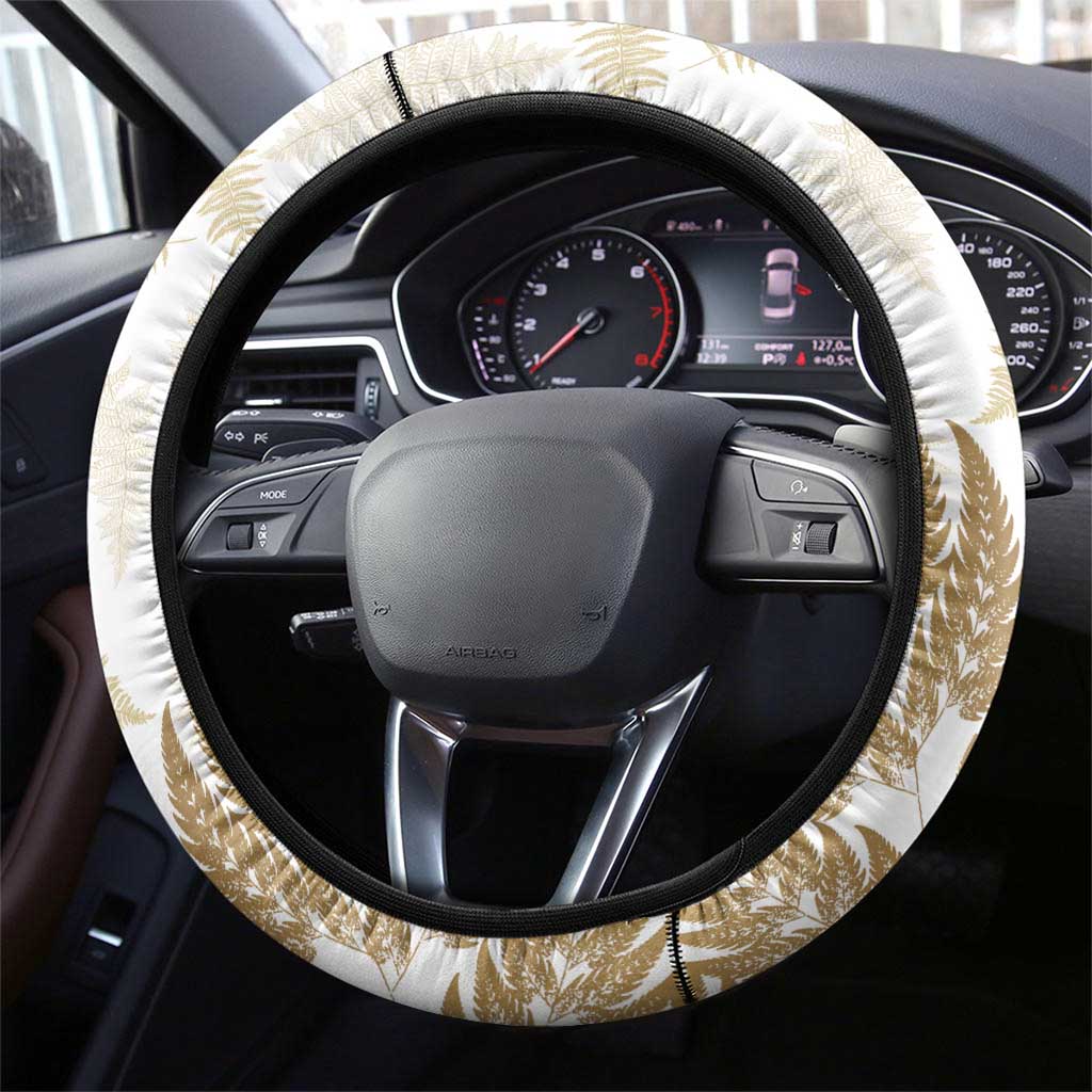 Gold New Zealand Tuatara Steering Wheel Cover Aotearoa Sphenodon Punctatus Silver Fern LT14 - Polynesian Pride
