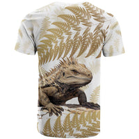 Gold New Zealand Tuatara T Shirt Aotearoa Sphenodon Punctatus Silver Fern LT14 - Polynesian Pride
