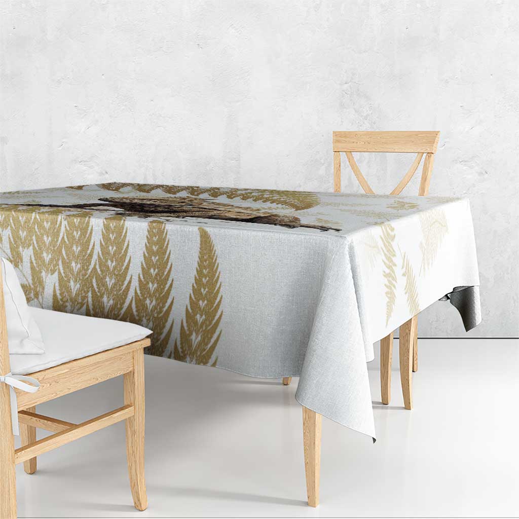 Gold New Zealand Tuatara Tablecloth Aotearoa Sphenodon Punctatus Silver Fern