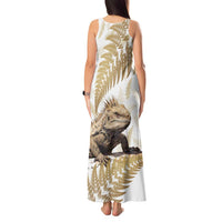 Gold New Zealand Tuatara Tank Maxi Dress Aotearoa Sphenodon Punctatus Silver Fern LT14 - Polynesian Pride