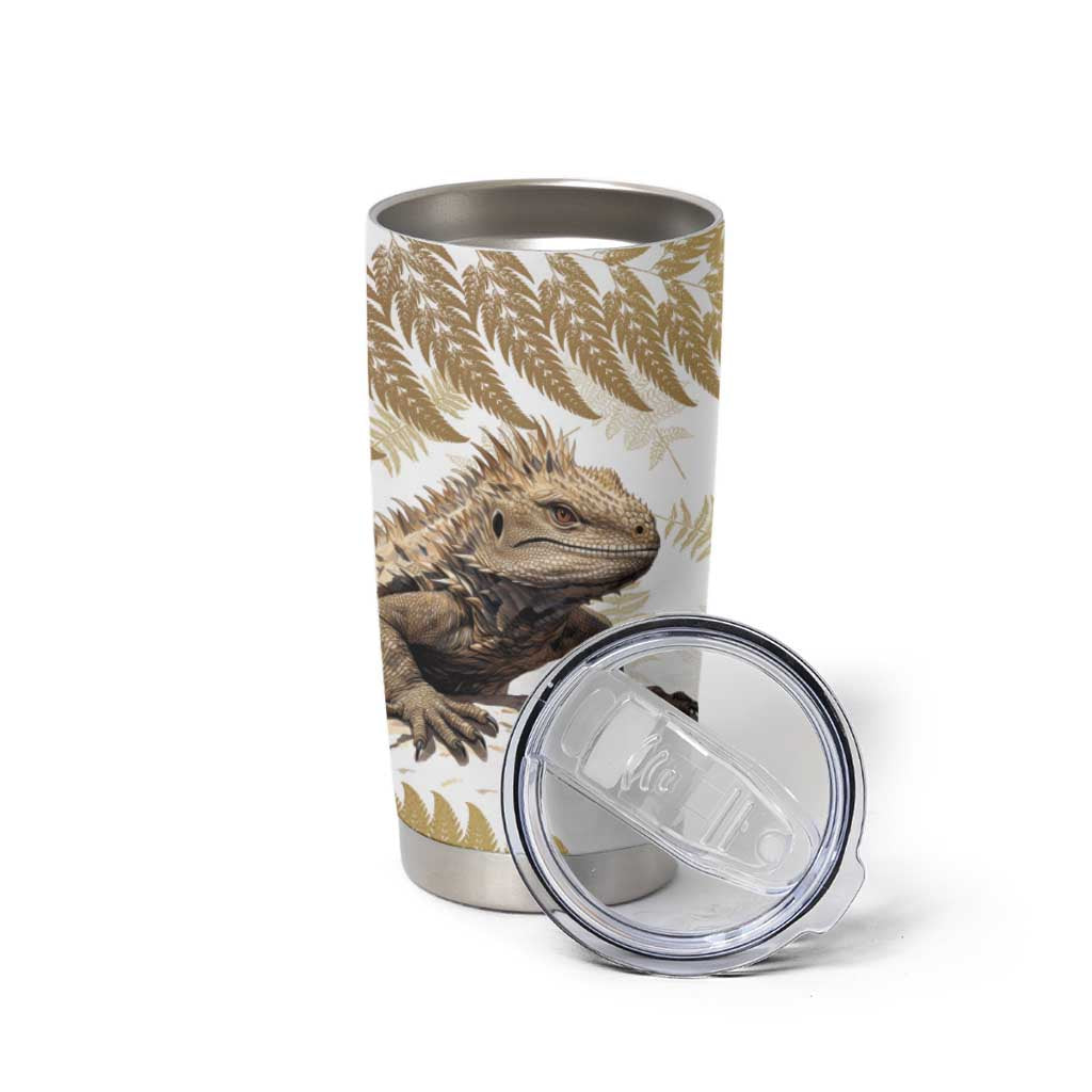 Gold New Zealand Tuatara Tumbler Cup Aotearoa Sphenodon Punctatus Silver Fern LT14 - Polynesian Pride