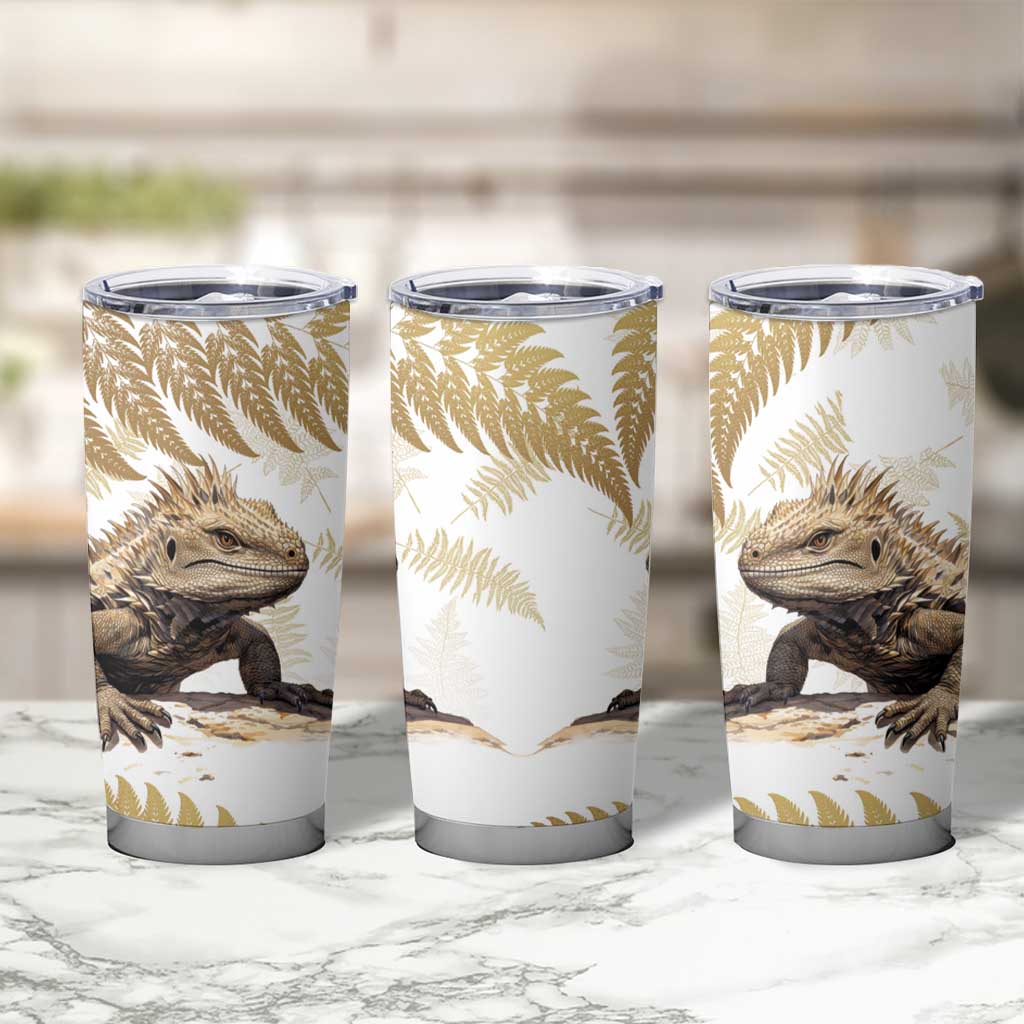 Gold New Zealand Tuatara Tumbler Cup Aotearoa Sphenodon Punctatus Silver Fern LT14 - Polynesian Pride