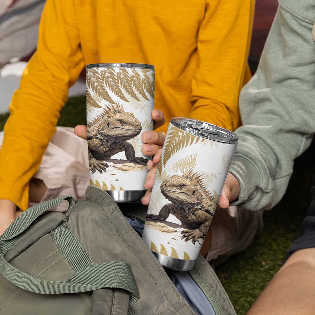 Gold New Zealand Tuatara Tumbler Cup Aotearoa Sphenodon Punctatus Silver Fern LT14 - Polynesian Pride