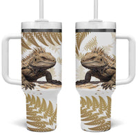 Gold New Zealand Tuatara Tumbler With Handle Aotearoa Sphenodon Punctatus Silver Fern LT14 One Size: 40 oz Gold - Polynesian Pride