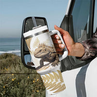 Gold New Zealand Tuatara Tumbler With Handle Aotearoa Sphenodon Punctatus Silver Fern LT14 - Polynesian Pride