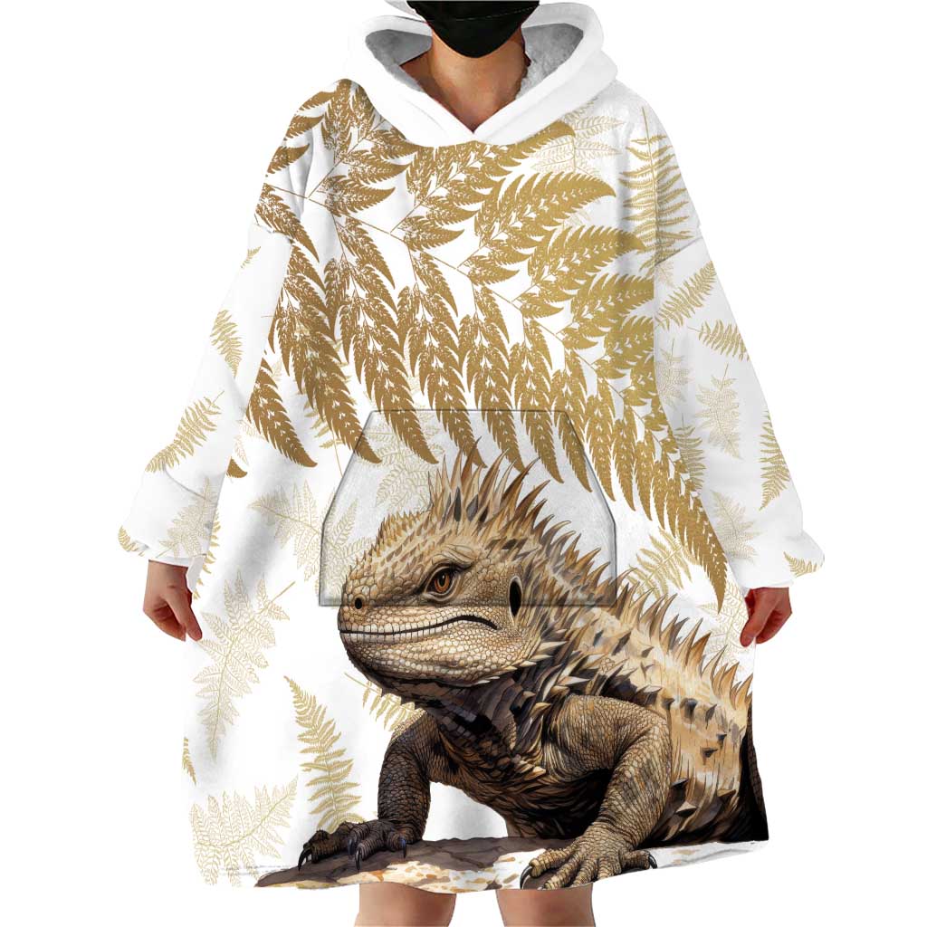 Gold New Zealand Tuatara Wearable Blanket Hoodie Aotearoa Sphenodon Punctatus Silver Fern LT14 - Polynesian Pride