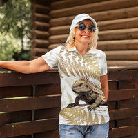 Gold New Zealand Tuatara Women Polo Shirt Aotearoa Sphenodon Punctatus Silver Fern LT14 - Polynesian Pride