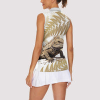 Gold New Zealand Tuatara Women Sleeveless Polo Shirt Aotearoa Sphenodon Punctatus Silver Fern LT14 - Polynesian Pride