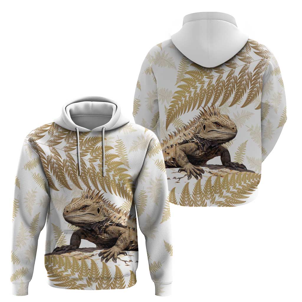 Gold New Zealand Tuatara Zip Hoodie Aotearoa Sphenodon Punctatus Silver Fern LT14 - Polynesian Pride
