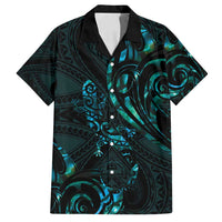New Zealand Skink Family Matching Off Shoulder Maxi Dress and Hawaiian Shirt Aotearoa Maori Mix Paua Shell LT14 Dad's Shirt - Short Sleeve Blue - Polynesian Pride