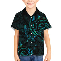 New Zealand Skink Family Matching Off Shoulder Maxi Dress and Hawaiian Shirt Aotearoa Maori Mix Paua Shell LT14 Son's Shirt Blue - Polynesian Pride