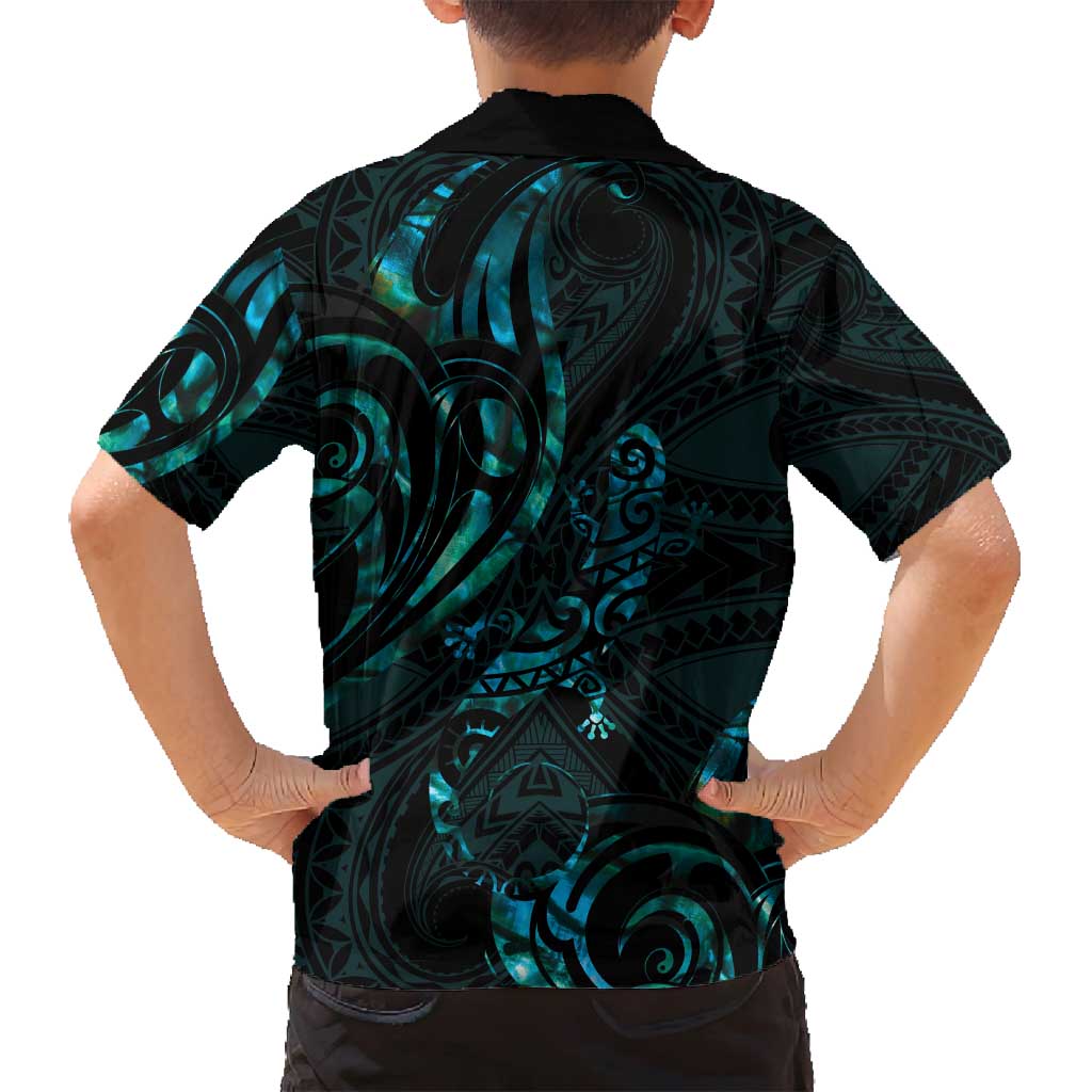 New Zealand Skink Family Matching Summer Maxi Dress and Hawaiian Shirt Aotearoa Maori Mix Paua Shell LT14 - Polynesian Pride