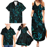 New Zealand Skink Family Matching Summer Maxi Dress and Hawaiian Shirt Aotearoa Maori Mix Paua Shell LT14 - Polynesian Pride