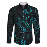 New Zealand Skink Family Matching Tank Maxi Dress and Hawaiian Shirt Aotearoa Maori Mix Paua Shell LT14 Dad's Shirt - Long Sleeve Blue - Polynesian Pride