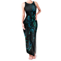 New Zealand Skink Family Matching Tank Maxi Dress and Hawaiian Shirt Aotearoa Maori Mix Paua Shell LT14 Mom's Dress Blue - Polynesian Pride