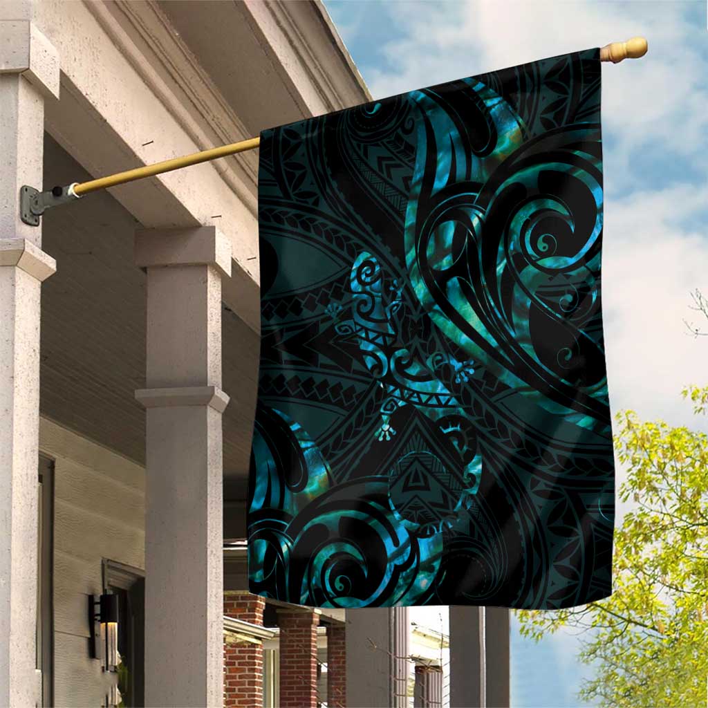New Zealand Skink Garden Flag Aotearoa Maori Mix Paua Shell LT14 House Flag Blue - Polynesian Pride