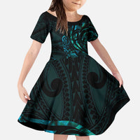 New Zealand Skink Kid Short Sleeve Dress Aotearoa Maori Mix Paua Shell LT14 KID Blue - Polynesian Pride