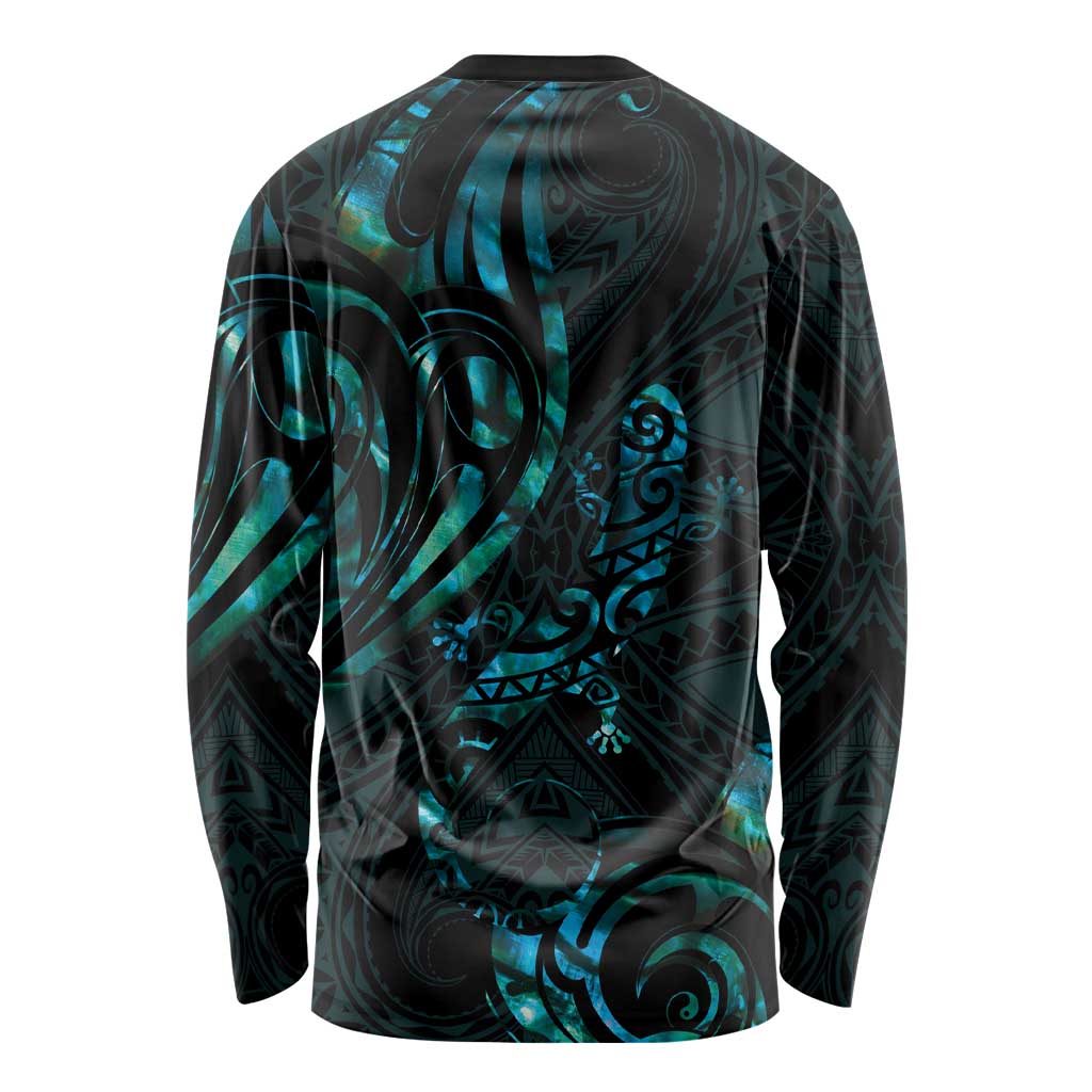 New Zealand Skink Long Sleeve Shirt Aotearoa Maori Mix Paua Shell
