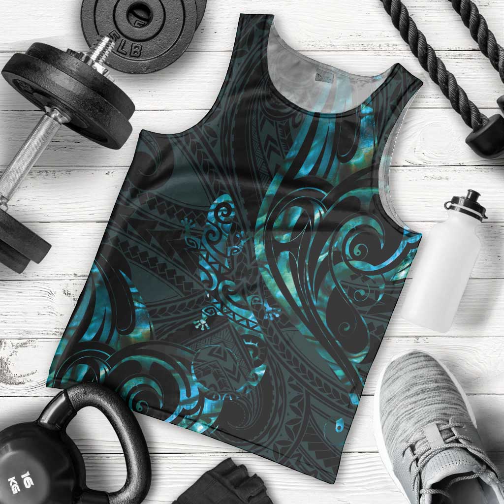 New Zealand Skink Men Tank Top Aotearoa Maori Mix Paua Shell