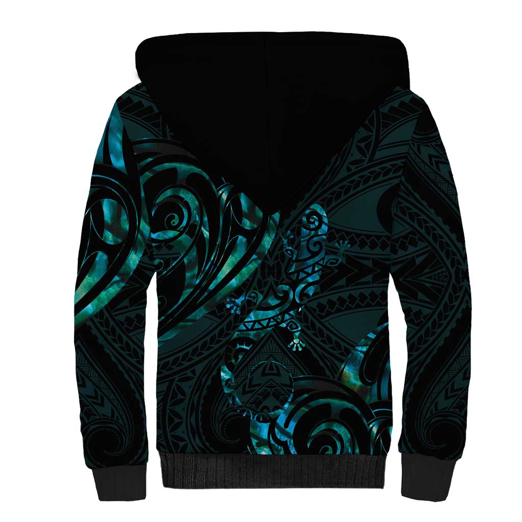 New Zealand Skink Sherpa Hoodie Aotearoa Maori Mix Paua Shell LT14 - Polynesian Pride