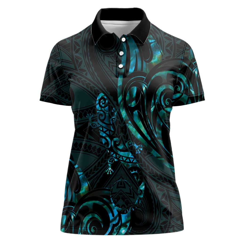 New Zealand Skink Women Polo Shirt Aotearoa Maori Mix Paua Shell LT14 Female Blue - Polynesian Pride